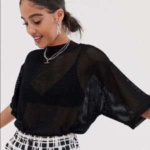 Trendy black mesh top *NWOT*